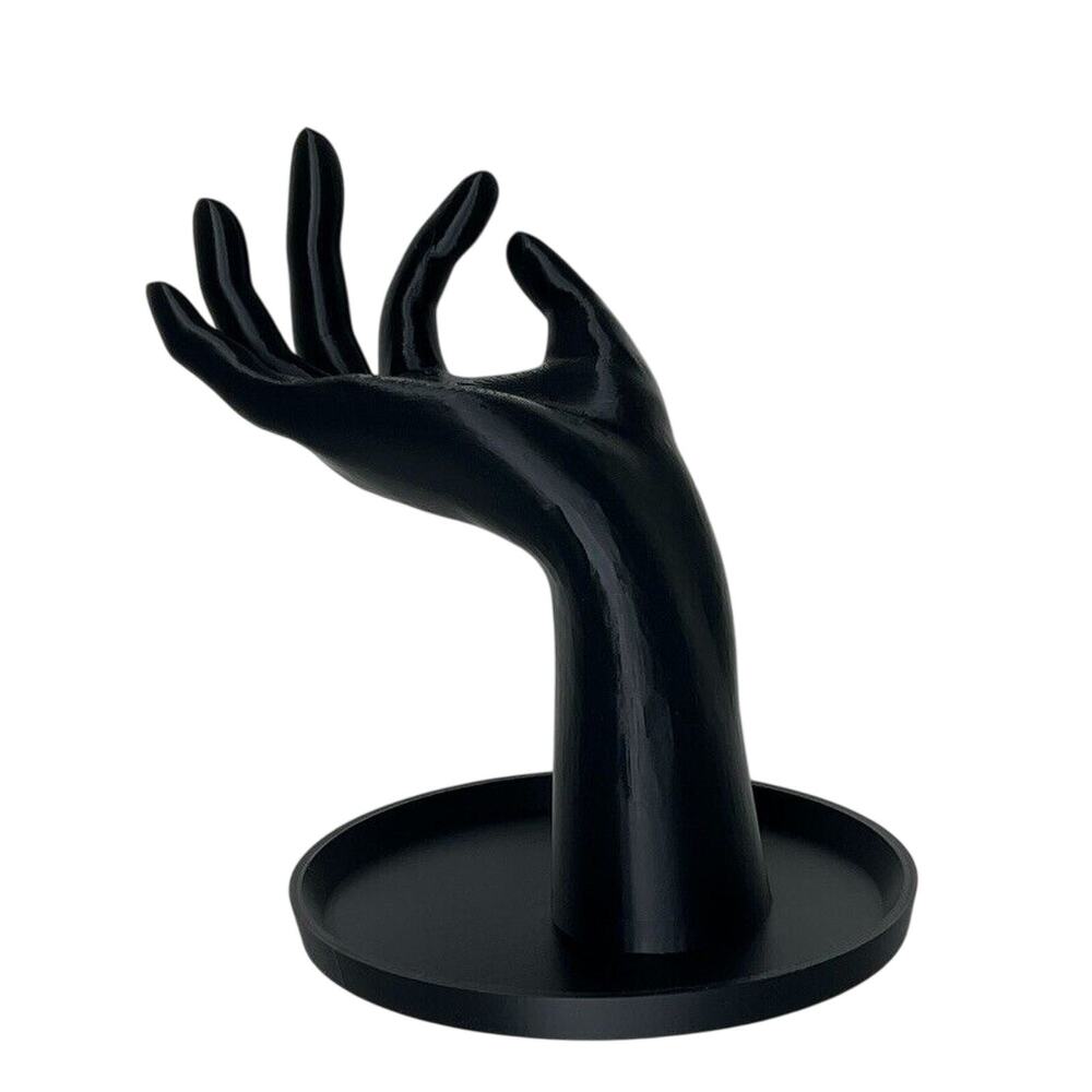 Black Hand Jewelry Holder Minimalist Modern Decor Display Stand Plastic 7"
